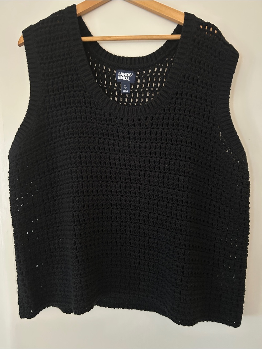 Lands' End Black Open Crochet Knit Tank